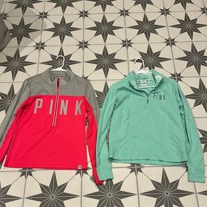 PINK Victoria's Secret woman’s Half-Zip pullovers - hot pink/ gray and Green